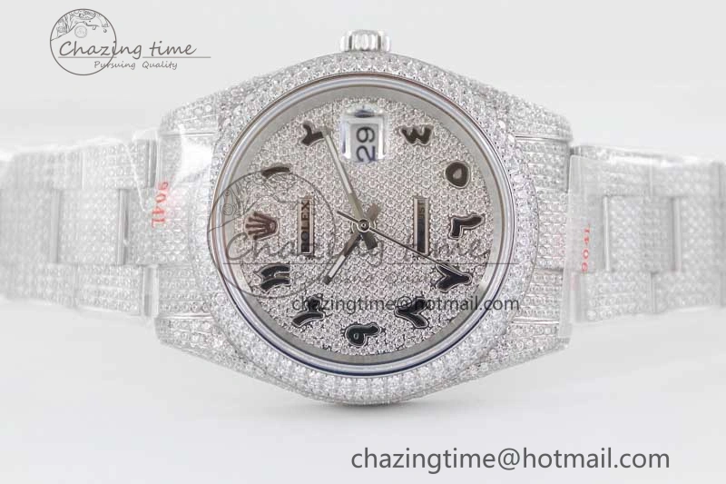 Datejust 41 SS Full Diamonds TWF 1:1 Best Edition Arabic Markers Dial on Bracelet A2824