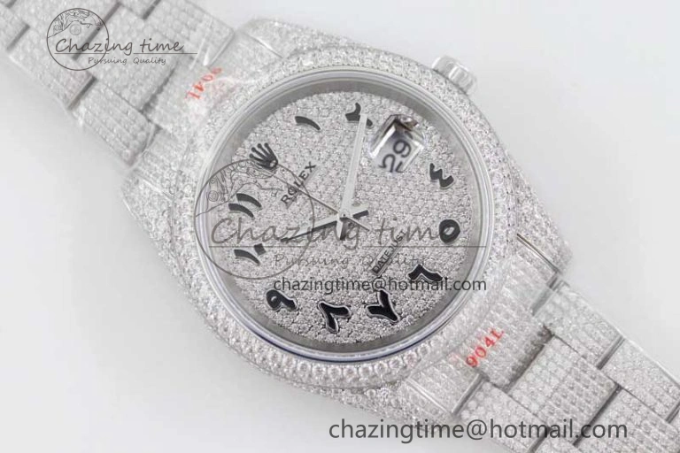 Datejust 41 SS Full Diamonds TWF 1:1 Best Edition Arabic Markers Dial on Bracelet A2824