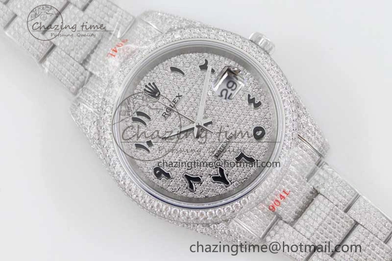 Datejust 41 SS Full Diamonds TWF 1:1 Best Edition Arabic Markers Dial on Bracelet A2824