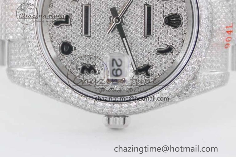 Datejust 41 SS Full Diamonds TWF 1:1 Best Edition Arabic Markers Dial on Bracelet A2824