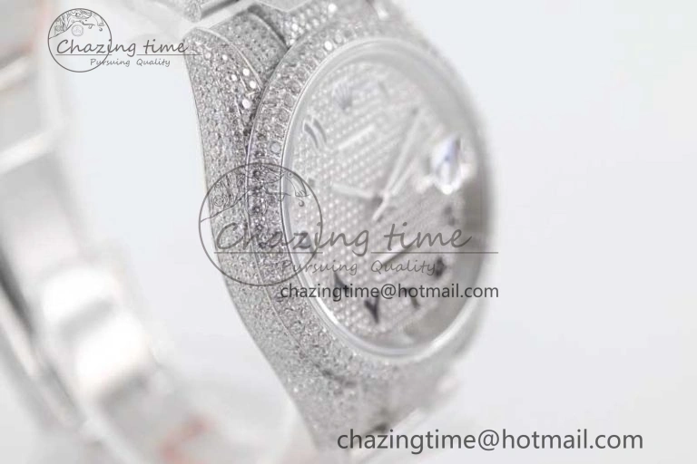 Datejust 41 SS Full Diamonds TWF 1:1 Best Edition Arabic Markers Dial on Bracelet A2824