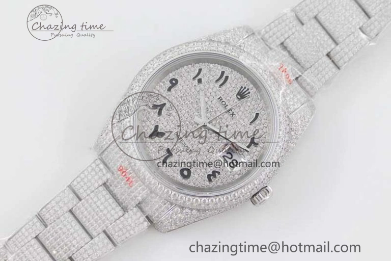 Datejust 41 SS Full Diamonds TWF 1:1 Best Edition Arabic Markers Dial on Bracelet A2824