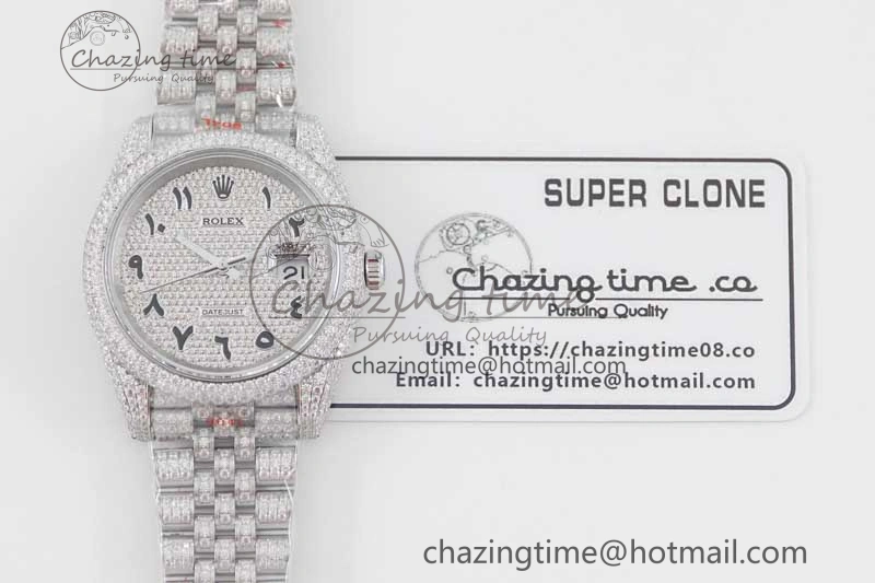 Datejust 41 SS Full Diamonds TWF 1:1 Best Edition Arabic Markers Dial on Jubilee Bracelet A2824