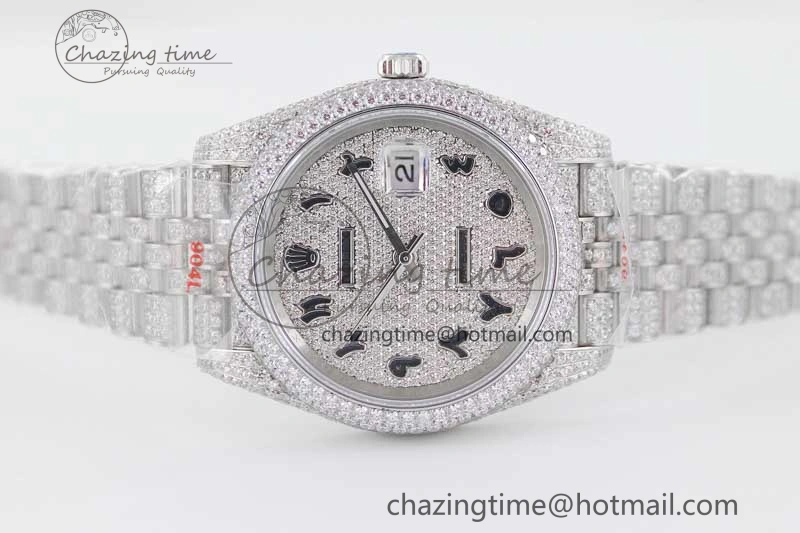 Datejust 41 SS Full Diamonds TWF 1:1 Best Edition Arabic Markers Dial on Jubilee Bracelet A2824