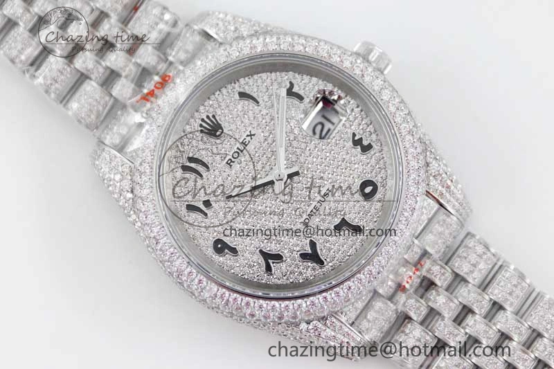 Datejust 41 SS Full Diamonds TWF 1:1 Best Edition Arabic Markers Dial on Jubilee Bracelet A2824