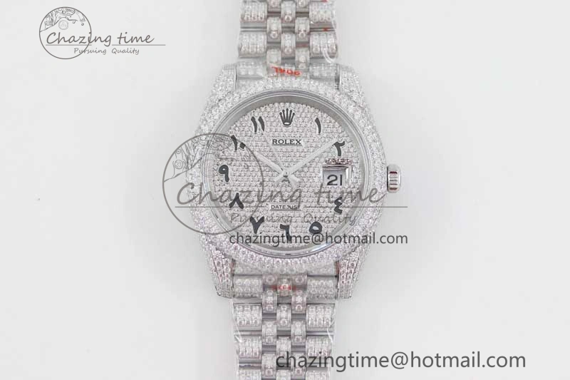 Datejust 41 SS Full Diamonds TWF 1:1 Best Edition Arabic Markers Dial on Jubilee Bracelet A2824