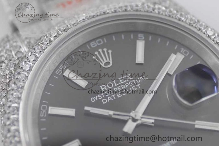 Datejust 41 SS Full Diamonds TWF 1:1 Best Edition Black Stick Markers Dial on Bracelet A2824