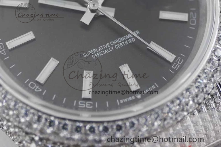 Datejust 41 SS Full Diamonds TWF 1:1 Best Edition Black Stick Markers Dial on Bracelet A2824