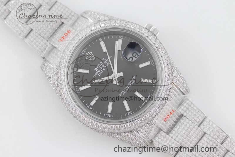 Datejust 41 SS Full Diamonds TWF 1:1 Best Edition Black Stick Markers Dial on Bracelet A2824
