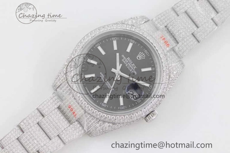 Datejust 41 SS Full Diamonds TWF 1:1 Best Edition Black Stick Markers Dial on Bracelet A2824