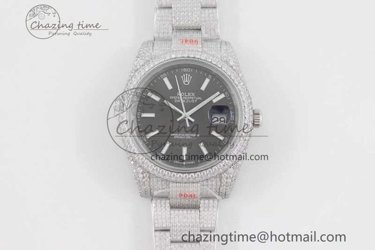 Datejust 41 SS Full Diamonds TWF 1:1 Best Edition Black Stick Markers Dial on Bracelet A2824