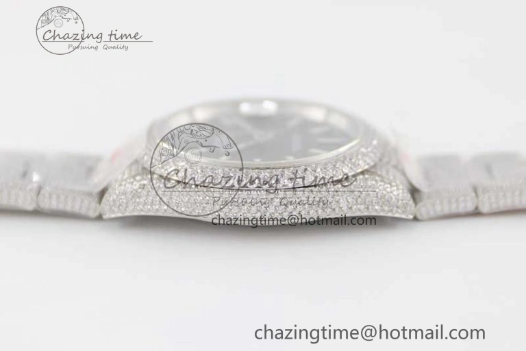 Datejust 41 SS Full Diamonds TWF 1:1 Best Edition Black Stick Markers Dial on Bracelet A2824