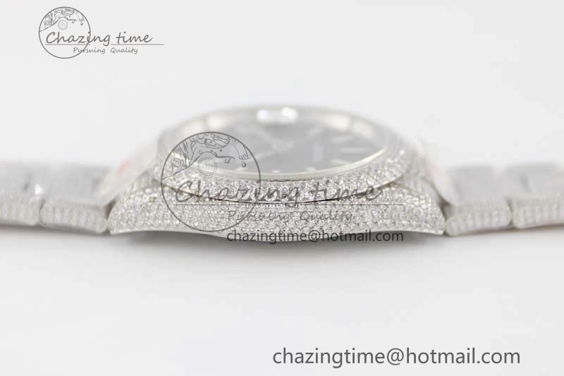 Datejust 41 SS Full Diamonds TWF 1:1 Best Edition Black Stick Markers Dial on Bracelet A2824