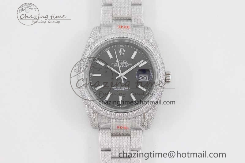 Datejust 41 SS Full Diamonds TWF 1:1 Best Edition Black Stick Markers Dial on Bracelet A2824