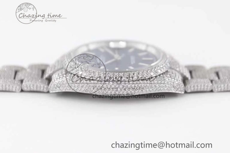 Datejust 41 SS Full Diamonds TWF 1:1 Best Edition Blue Stick Markers Dial on Bracelet A2824
