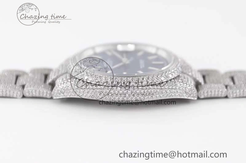 Datejust 41 SS Full Diamonds TWF 1:1 Best Edition Blue Stick Markers Dial on Bracelet A2824