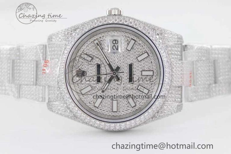 Datejust 41 SS Full Diamonds TWF 1:1 Best Edition Diamonds Stick Markers Dial on Bracelet A2824