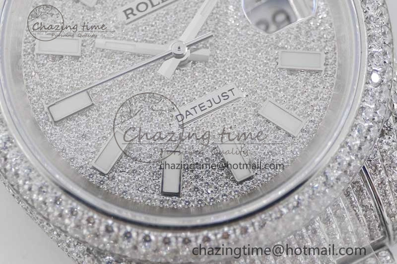Datejust 41 SS Full Diamonds TWF 1:1 Best Edition Diamonds Stick Markers Dial on Bracelet A2824