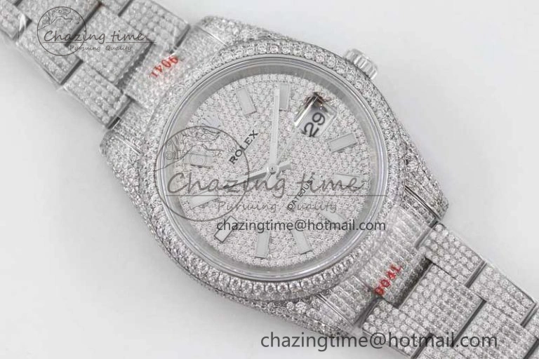 Datejust 41 SS Full Diamonds TWF 1:1 Best Edition Diamonds Stick Markers Dial on Bracelet A2824