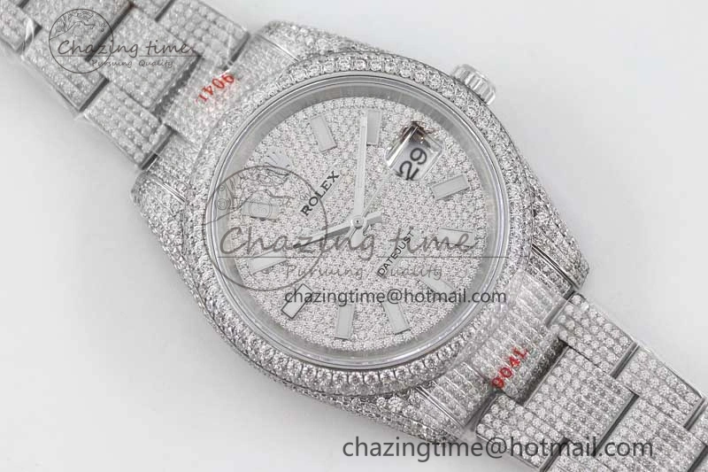 Datejust 41 SS Full Diamonds TWF 1:1 Best Edition Diamonds Stick Markers Dial on Bracelet A2824