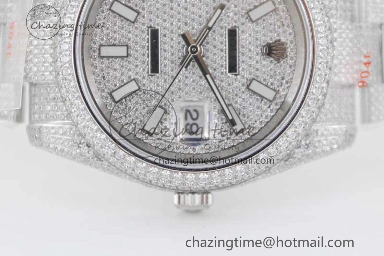 Datejust 41 SS Full Diamonds TWF 1:1 Best Edition Diamonds Stick Markers Dial on Bracelet A2824