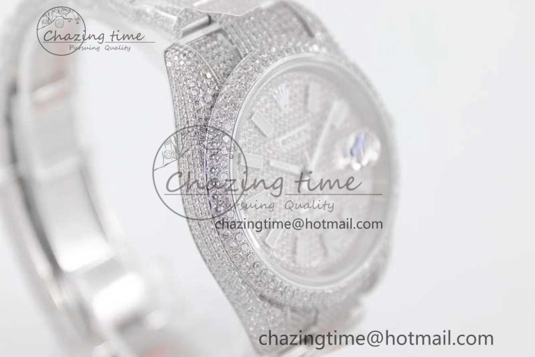 Datejust 41 SS Full Diamonds TWF 1:1 Best Edition Diamonds Stick Markers Dial on Bracelet A2824