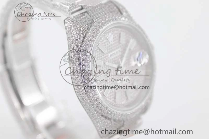Datejust 41 SS Full Diamonds TWF 1:1 Best Edition Diamonds Stick Markers Dial on Bracelet A2824