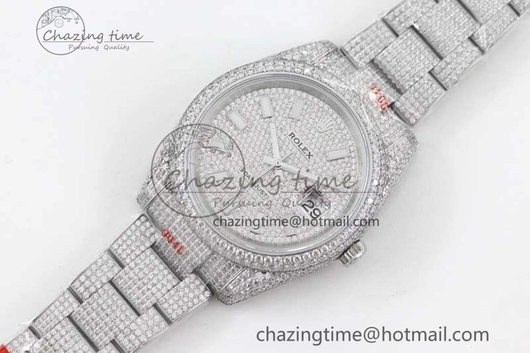 Datejust 41 SS Full Diamonds TWF 1:1 Best Edition Diamonds Stick Markers Dial on Bracelet A2824