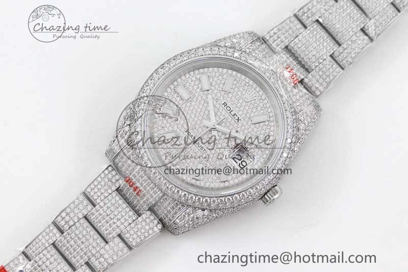 Datejust 41 SS Full Diamonds TWF 1:1 Best Edition Diamonds Stick Markers Dial on Bracelet A2824