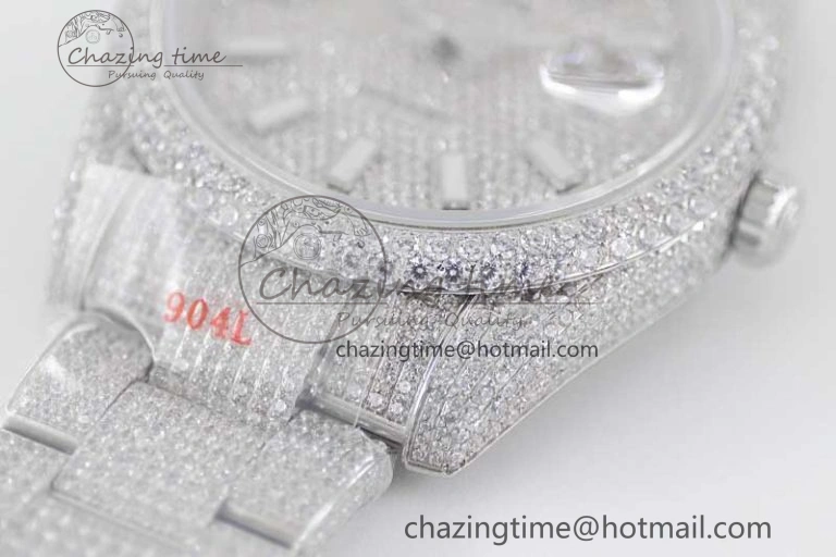 Datejust 41 SS Full Diamonds TWF 1:1 Best Edition Diamonds Stick Markers Dial on Bracelet A2824
