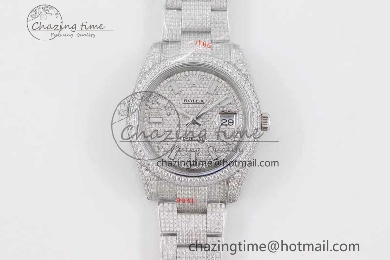 Datejust 41 SS Full Diamonds TWF 1:1 Best Edition Diamonds Stick Markers Dial on Bracelet A2824