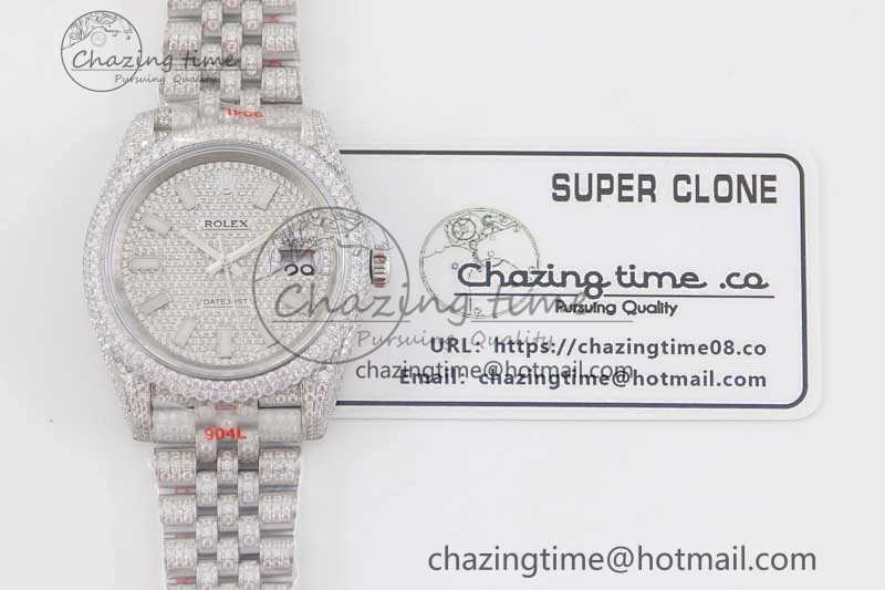 Datejust 41 SS Full Diamonds TWF 1:1 Best Edition Diamonds Stick Markers Dial on Jubilee Bracelet A2824
