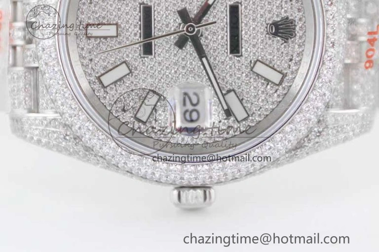 Datejust 41 SS Full Diamonds TWF 1:1 Best Edition Diamonds Stick Markers Dial on Jubilee Bracelet A2824