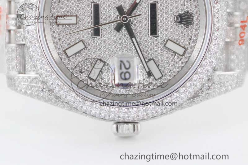 Datejust 41 SS Full Diamonds TWF 1:1 Best Edition Diamonds Stick Markers Dial on Jubilee Bracelet A2824