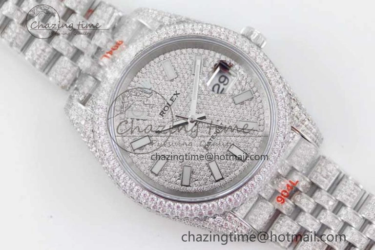 Datejust 41 SS Full Diamonds TWF 1:1 Best Edition Diamonds Stick Markers Dial on Jubilee Bracelet A2824