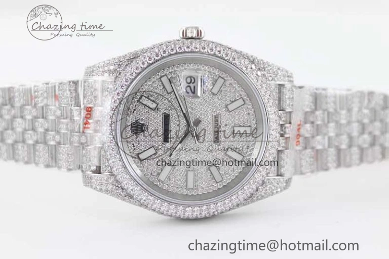 Datejust 41 SS Full Diamonds TWF 1:1 Best Edition Diamonds Stick Markers Dial on Jubilee Bracelet A2824