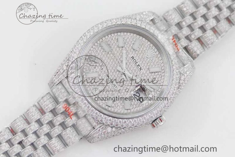 Datejust 41 SS Full Diamonds TWF 1:1 Best Edition Diamonds Stick Markers Dial on Jubilee Bracelet A2824