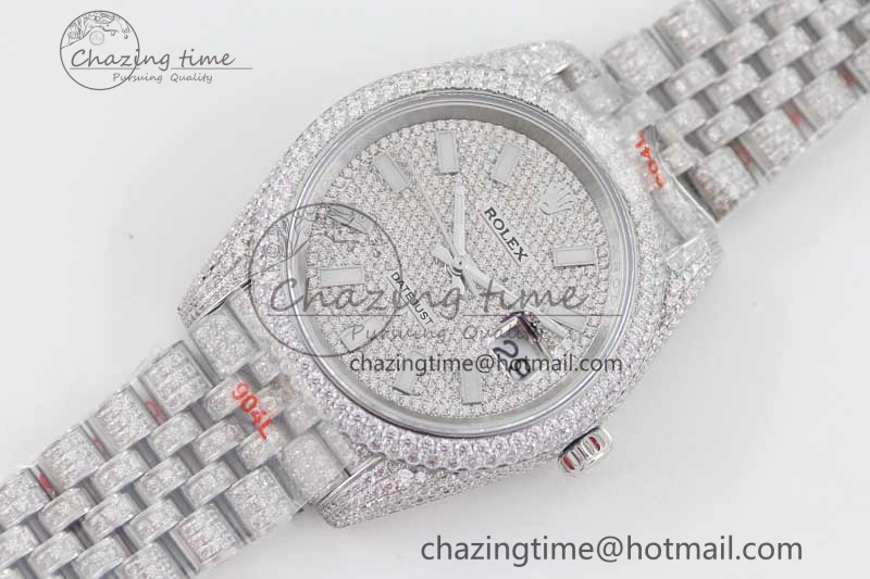 Datejust 41 SS Full Diamonds TWF 1:1 Best Edition Diamonds Stick Markers Dial on Jubilee Bracelet A2824