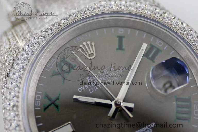 Datejust 41 SS Full Diamonds TWF 1:1 Best Edition Gray Roman Markers Dial on Bracelet A2824