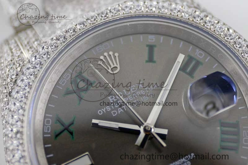 Datejust 41 SS Full Diamonds TWF 1:1 Best Edition Gray Roman Markers Dial on Bracelet A2824