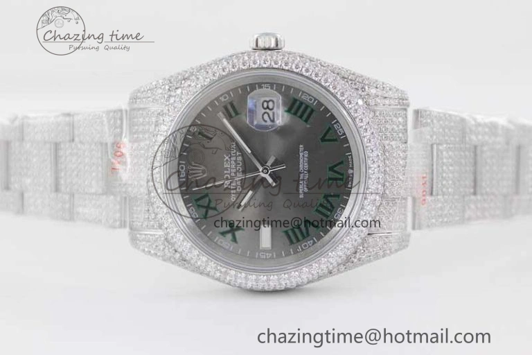 Datejust 41 SS Full Diamonds TWF 1:1 Best Edition Gray Roman Markers Dial on Bracelet A2824