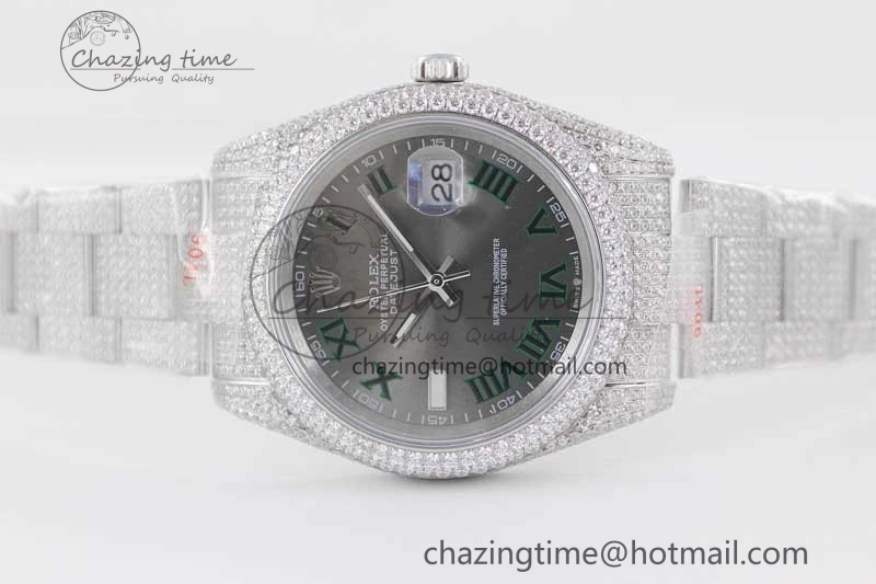 Datejust 41 SS Full Diamonds TWF 1:1 Best Edition Gray Roman Markers Dial on Bracelet A2824