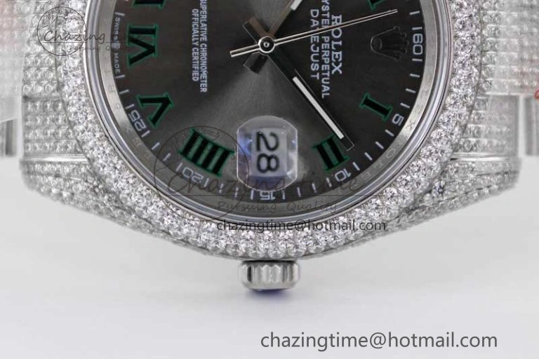 Datejust 41 SS Full Diamonds TWF 1:1 Best Edition Gray Roman Markers Dial on Bracelet A2824