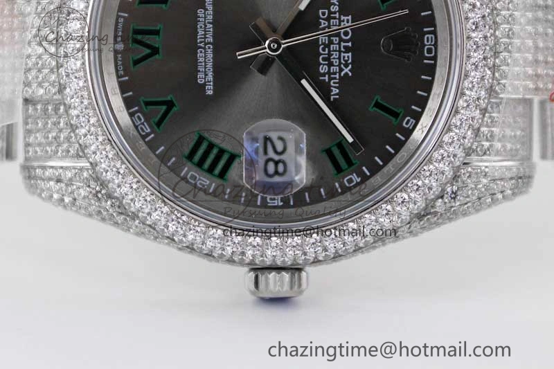 Datejust 41 SS Full Diamonds TWF 1:1 Best Edition Gray Roman Markers Dial on Bracelet A2824