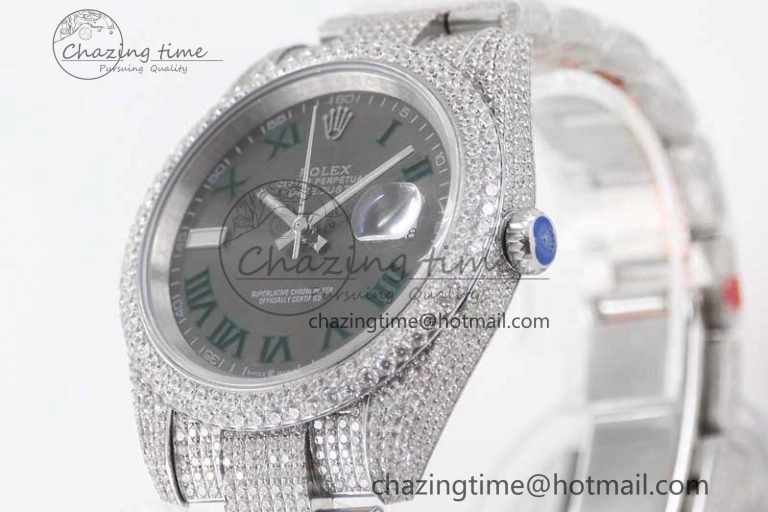 Datejust 41 SS Full Diamonds TWF 1:1 Best Edition Gray Roman Markers Dial on Bracelet A2824