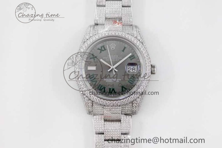 Datejust 41 SS Full Diamonds TWF 1:1 Best Edition Gray Roman Markers Dial on Bracelet A2824