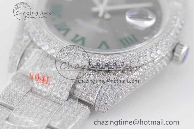 Datejust 41 SS Full Diamonds TWF 1:1 Best Edition Gray Roman Markers Dial on Bracelet A2824
