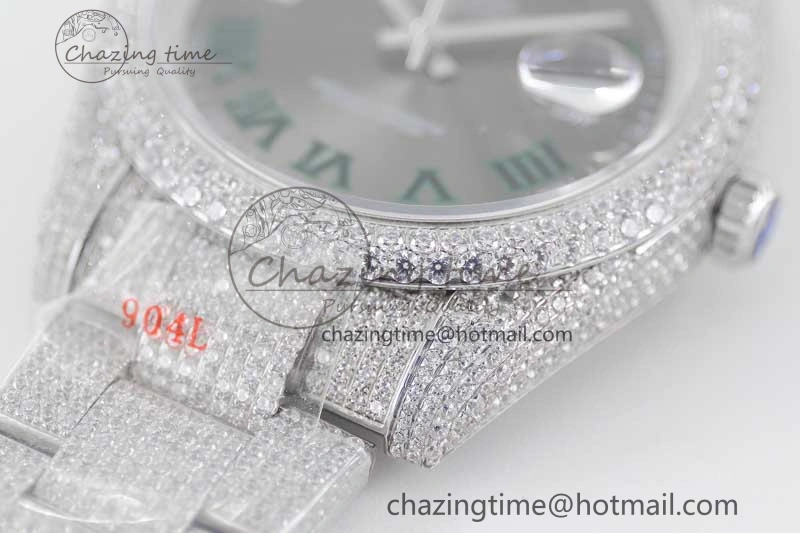 Datejust 41 SS Full Diamonds TWF 1:1 Best Edition Gray Roman Markers Dial on Bracelet A2824