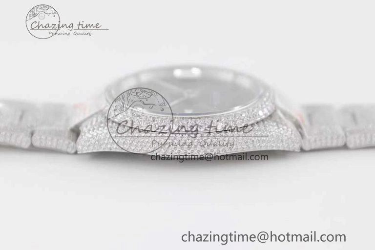 Datejust 41 SS Full Diamonds TWF 1:1 Best Edition Gray Roman Markers Dial on Bracelet A2824