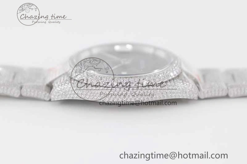 Datejust 41 SS Full Diamonds TWF 1:1 Best Edition Gray Roman Markers Dial on Bracelet A2824
